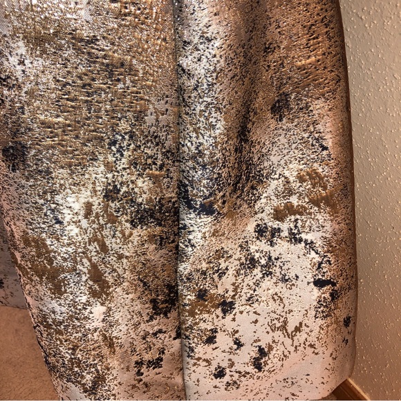 Sz 2 Kay Unger Carina Tea Length Formal Dress Navy Blue, Silver & Gold Metallic - Picture 4 of 16